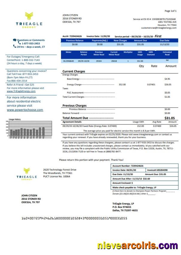 USA Texas TriEagle utility bill